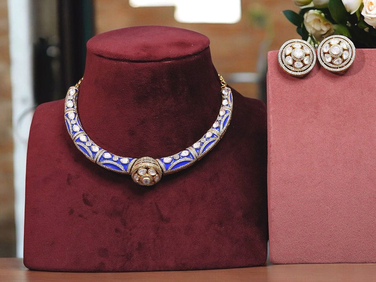 Indian Rajwadi Traditional Choker Earrings Kundan Jewelry For Women - Libasaa.com