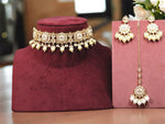 Gold Plated Floral Polki Choker Kundan Earrings Maangtikka Set For Women - Libasaa.com