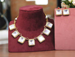 Square Polki Gold Plated Choker Earrings Set For Wedding - Libasaa.com