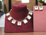 Square Polki Gold Plated Choker Earrings Set For Wedding - Libasaa.com