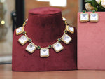 Square Polki Gold Plated Choker Earrings Set For Wedding - Libasaa.com