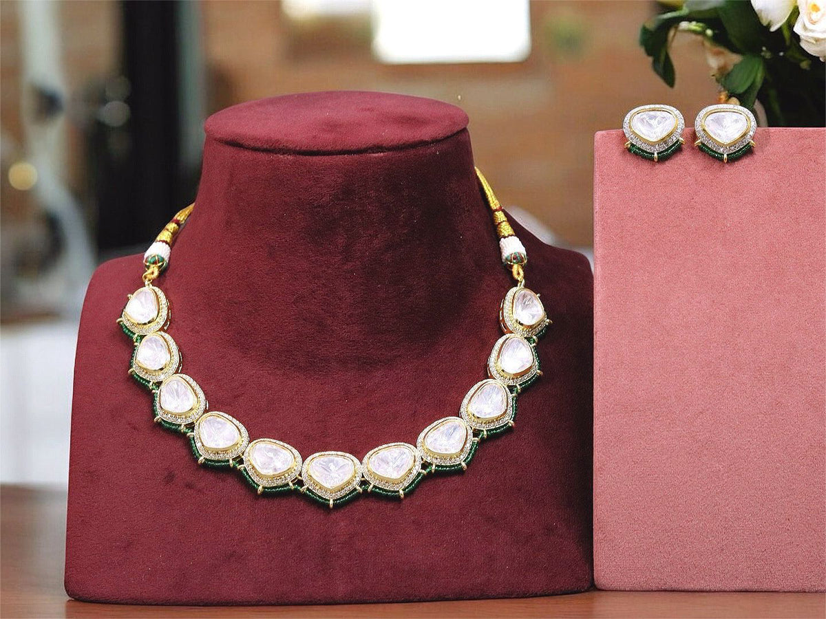 Bollywood Inspired Polki Choker Earrings Indian Jewelry Set For Wedding - Libasaa.com