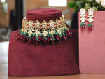 Red Ethnic Indian Polki Choker Earrings Set For Wedding - Libasaa.com