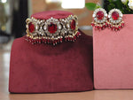 Pakistani Red Polki Choker Earrings Jewelry For Women - Libasaa.com