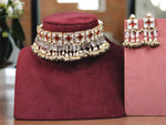 Red Pakistani Gold Tone Traditional Kundan Choker Earrings Set - Libasaa.com