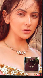 Rakul Preet Kaur Inspired AD Necklace Earrings Set For Wedding - Libasaa.com