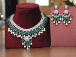 Green Bridal Floral Kundan Choker Earrings Set For Wedding - Libasaa.com