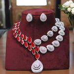 Silver Tone Teardrop Polki Necklace Earrings Indian Jewelry Set - Libasaa.com