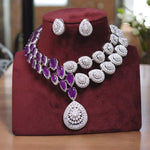 Silver Tone Teardrop Polki Necklace Earrings Indian Jewelry Set - Libasaa.com