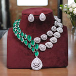 Silver Tone Teardrop Polki Necklace Earrings Indian Jewelry Set - Libasaa.com