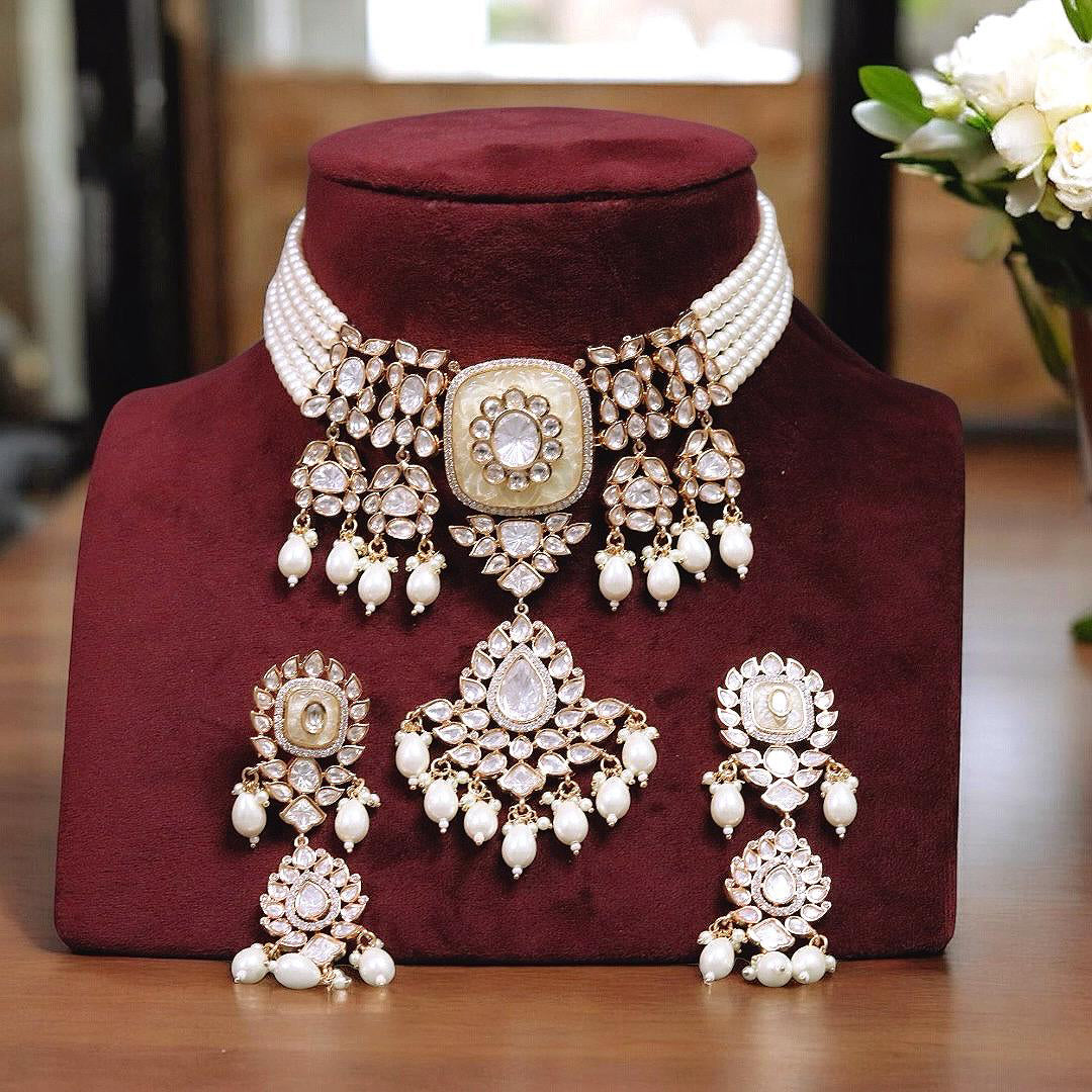 Pakistani Traditional Kundan Polki Choker Earrings Set – A Timeless Ethnic Beauty - Libasaa.com