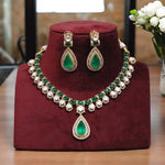 Rajasthani Green Teardrop Kundan Necklace Earrings Set | Kundan Jewelry | Indian Jewelry | Pakistani Necklace Set | Traditional Jewelry | Polki Necklace - Libasaa.com