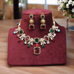 Multicolor Royal Indian Polki Choker Earrings Set | Kundan Jewelry | Indian Jewelry | Pakistani Necklace Set | Traditional Jewelry | Polki Necklace - Libasaa.com