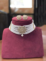 White Beaded Layered Floral Choker Earring Set For Wedding - Libasaa.com