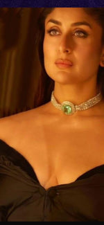 Kareena Kapoor Inspired Mint Silver Plated Polki Choker Earring Set - Libasaa.com