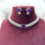 Suhana Khan Inspired Purple Silver Plated Wedding Polki Choker Earring Set - Libasaa.com