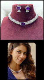 Suhana Khan Inspired Purple Silver Plated Wedding Polki Choker Earring Set - Libasaa.com