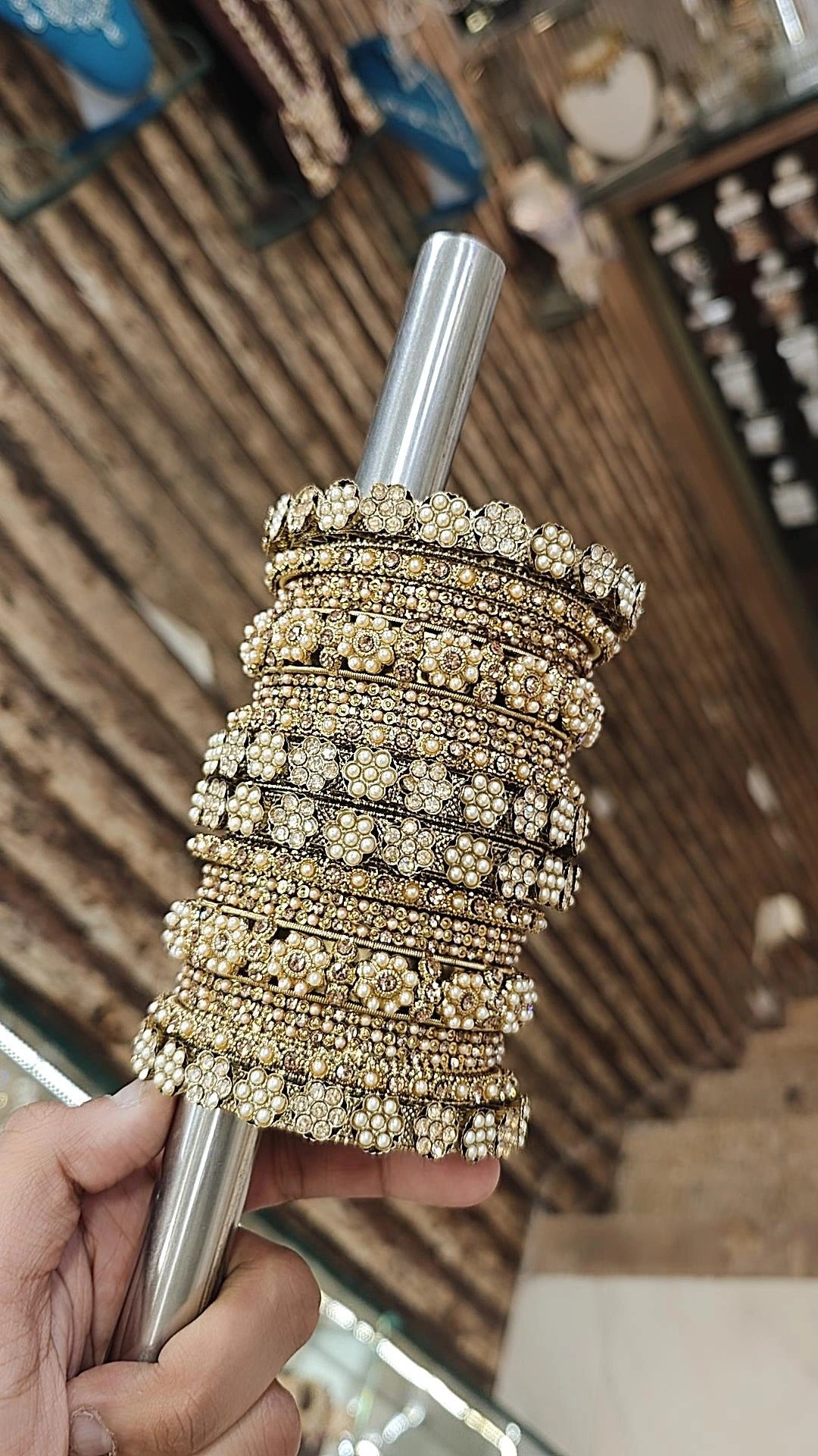 Indian Flower Design Golden Bangle Chura Set For Women - Libasaa.com