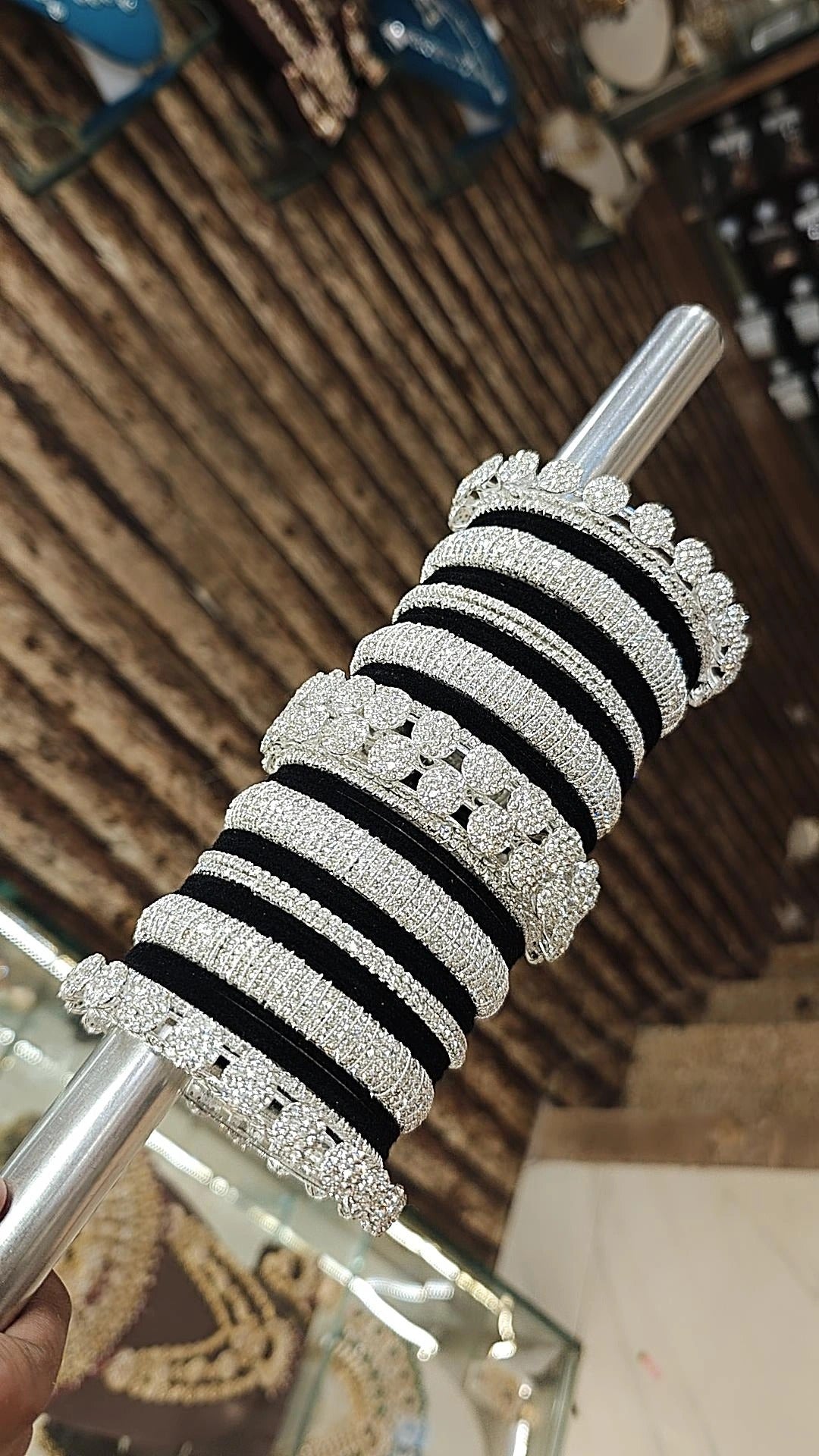 Black Punjabi Silver Finish Bangle Chura Set For Wedding - Libasaa.com