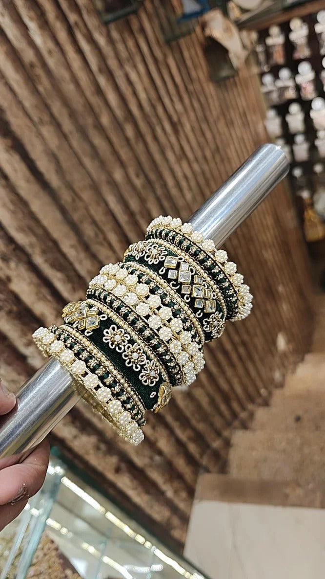 Wedding Floral Design Thread Bangle Chura Set For Women - Libasaa.com