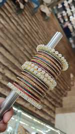 Indian Multicolor kundan Floral Kada Bangle Set For Wedding - Libasaa.com