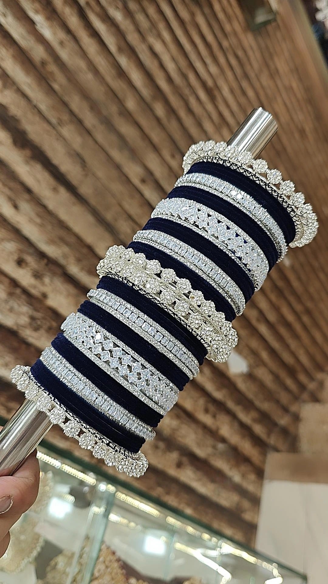 Navy Blue Wedding Kundan Bangle Chura Set For Women - Libasaa.com