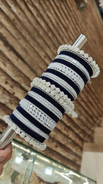 Navy Blue Wedding Kundan Bangle Chura Set For Women - Libasaa.com