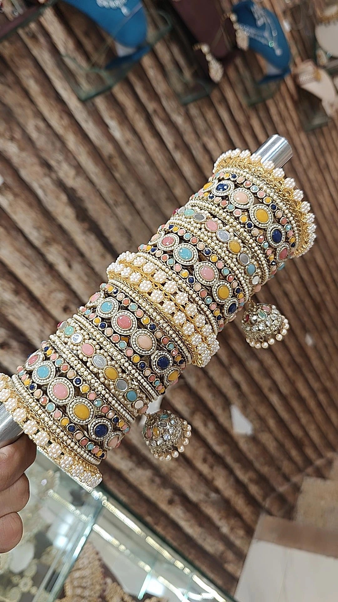 Indian Multicolor Kundan Work Bangle with jhumki Chura Set For Women - Libasaa.com