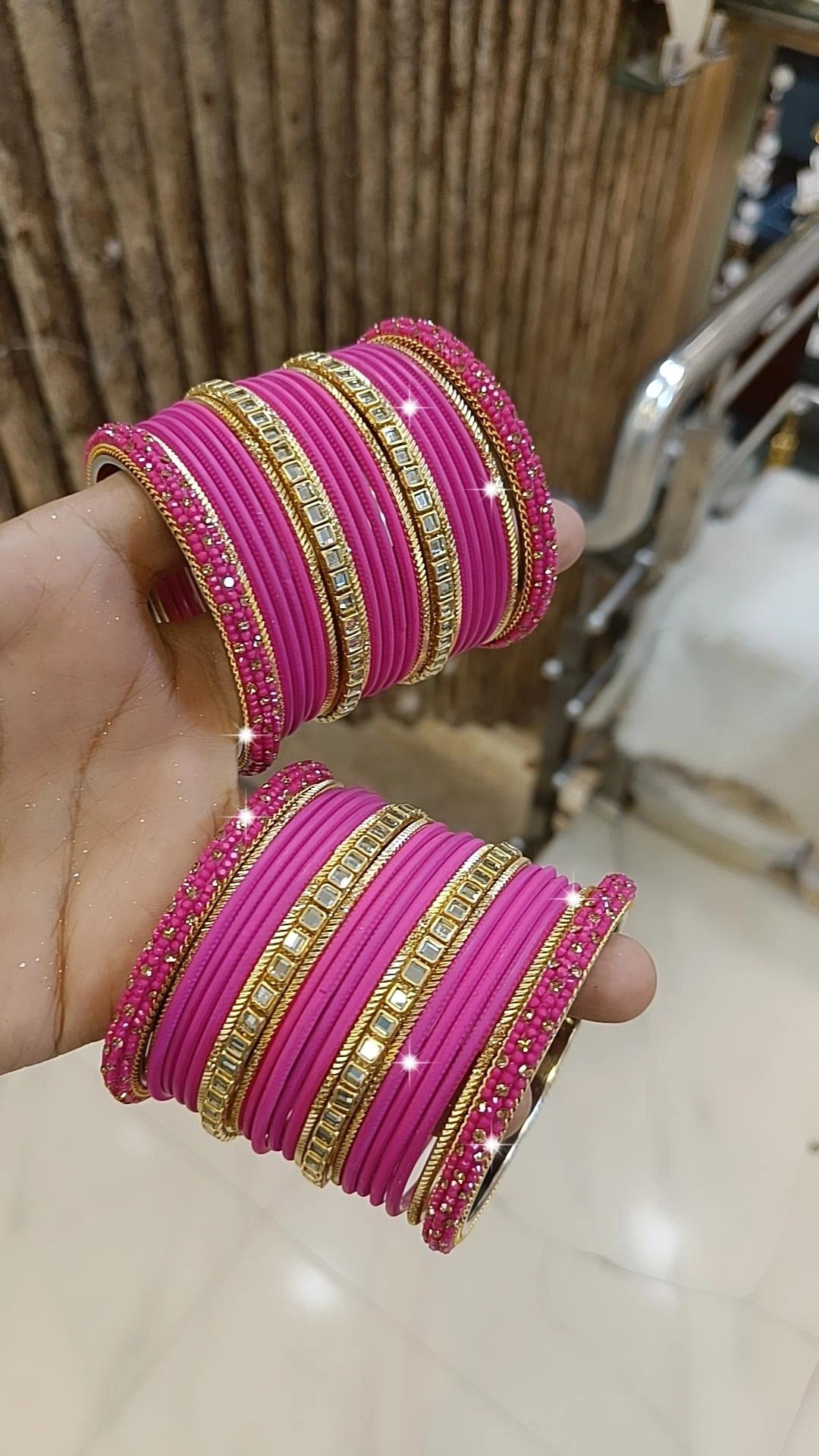 Elegant Bridal Stone Work Bangle Chura Set Set For Wedding - Libasaa.com