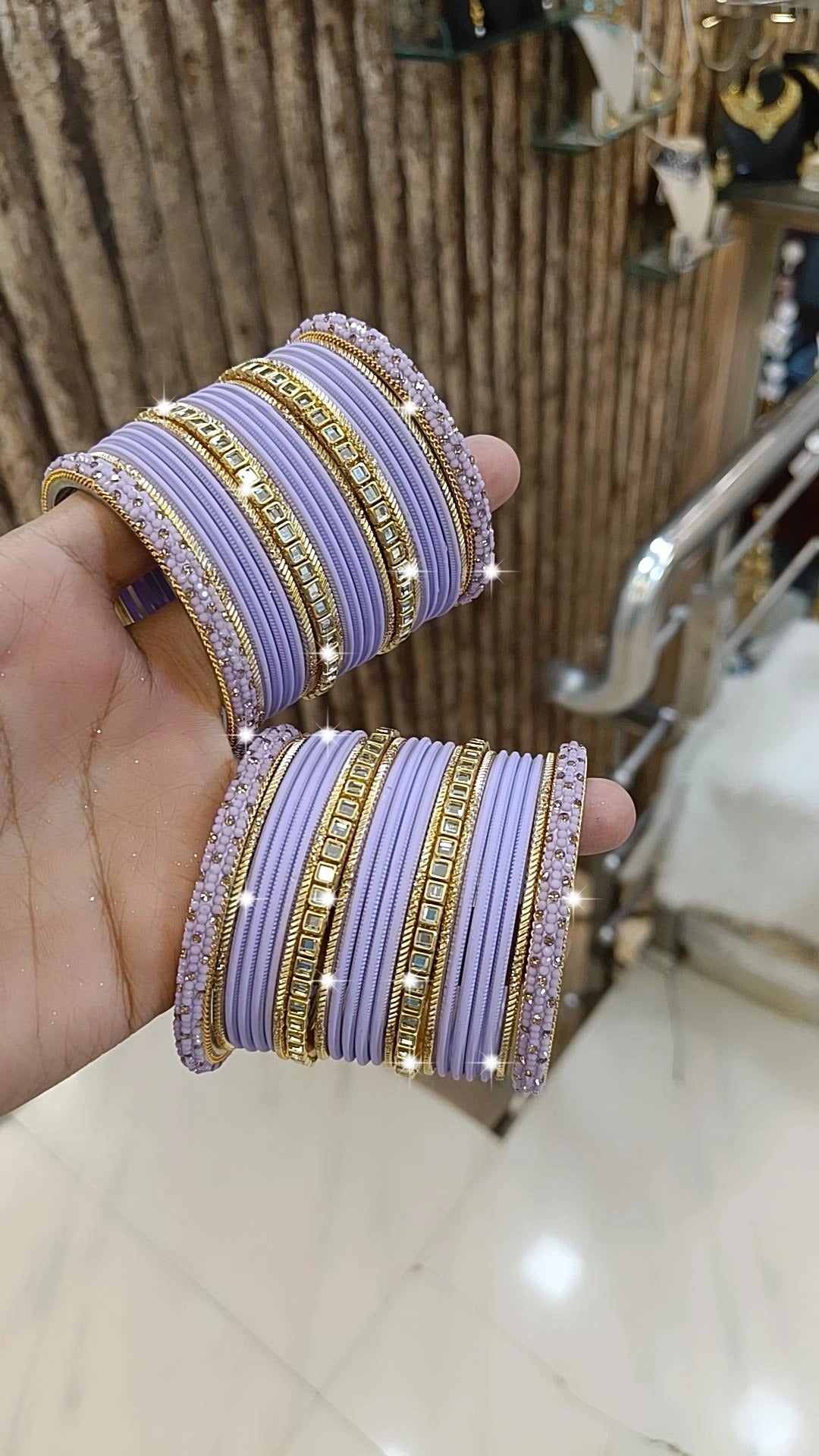 Elegant Bridal Stone Work Bangle Chura Set Set For Wedding - Libasaa.com