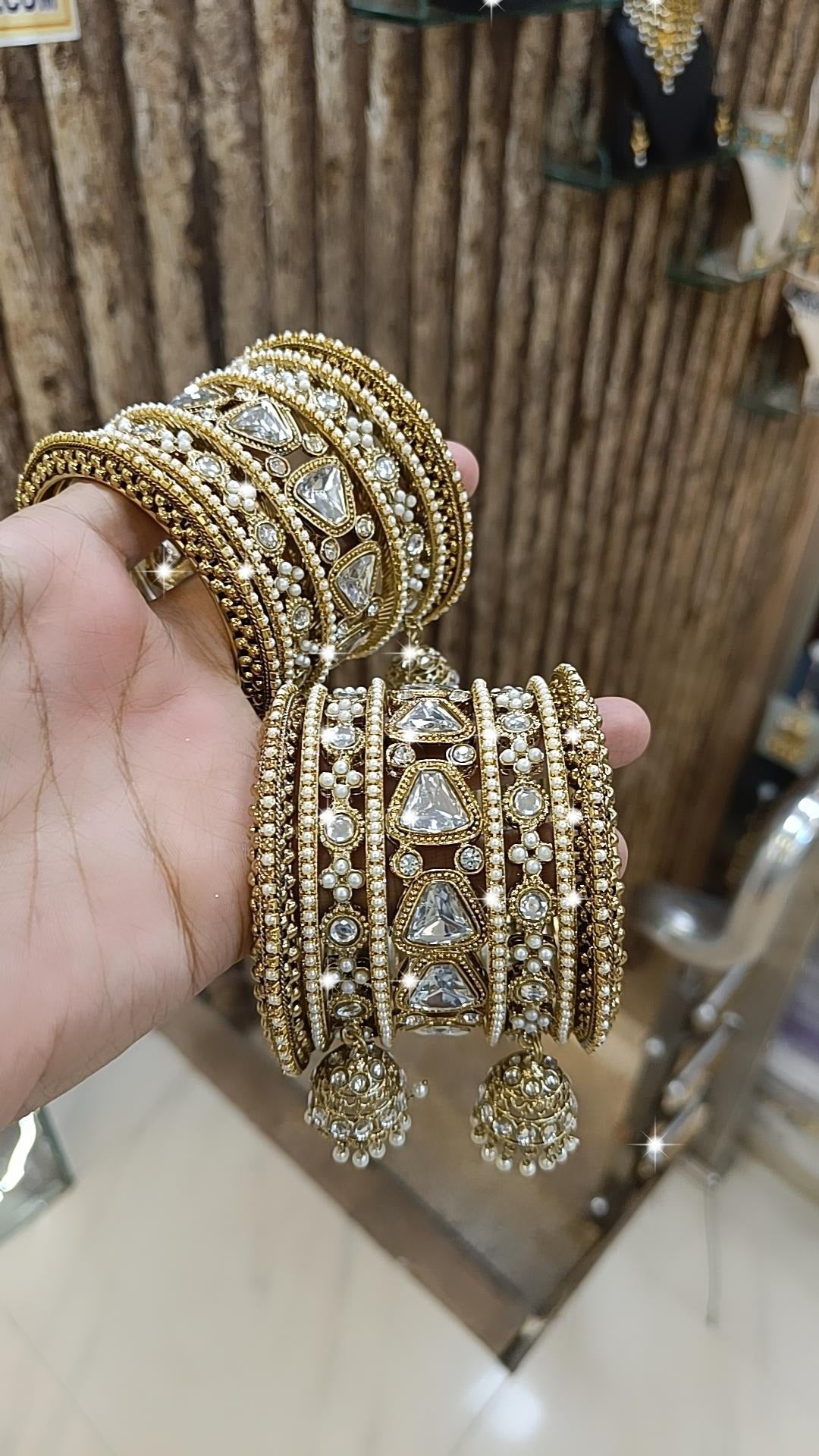 Rajsthani Traditional Stone Work Bridal Chura With Jhumki Set - Libasaa.com