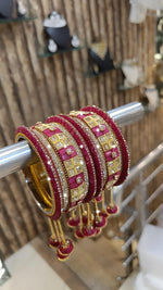 Rangila Pearl Stone Beaded Gold Tone Bangle Chura Set - Libasaa.com