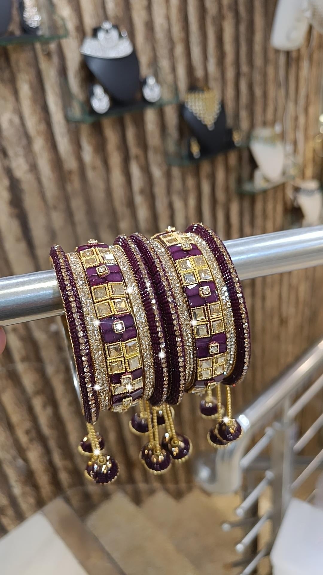 Rangila Pearl Stone Beaded Gold Tone Bangle Chura Set - Libasaa.com