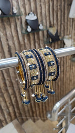 Rangila Pearl Stone Beaded Gold Tone Bangle Chura Set - Libasaa.com