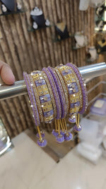 Rangila Pearl Stone Beaded Gold Tone Bangle Chura Set - Libasaa.com