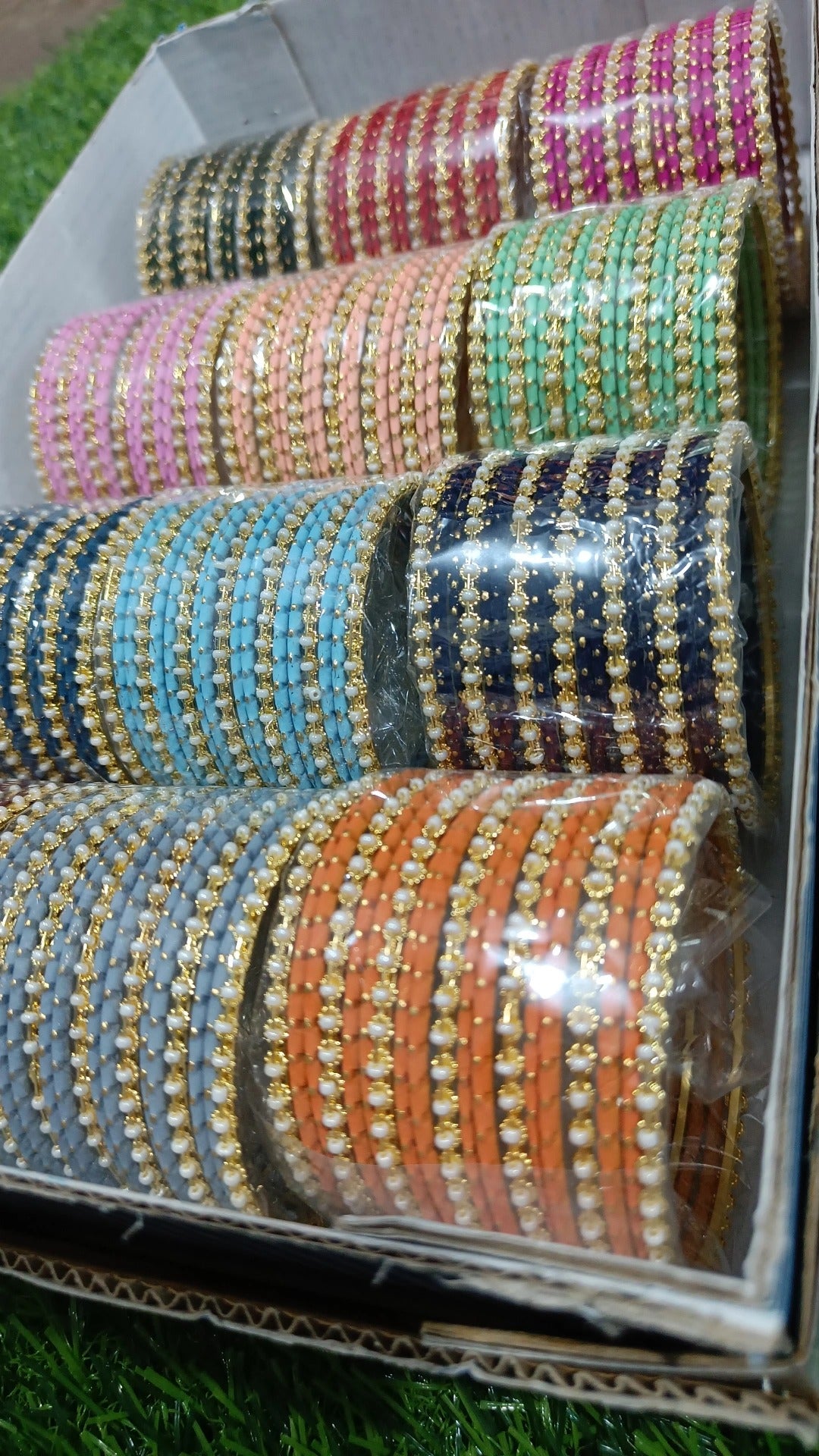 MOTI METAL DOTTED BOX – Set of 12 Colourful Bangle Set