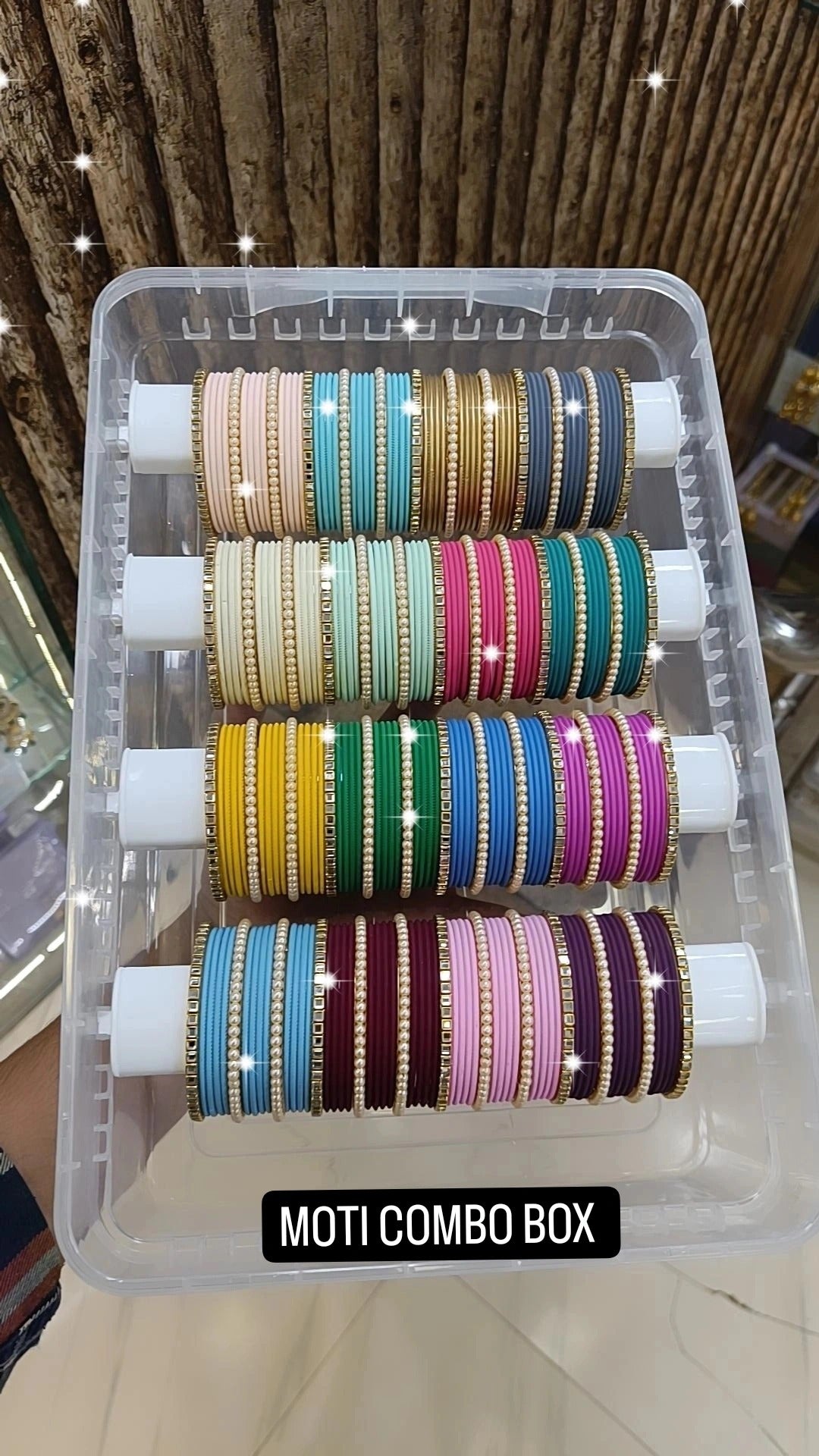 Moti Kundan Combo Box – Designer Bangles Set with Matte Metal - Indian Bangle Set