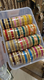 Pakistani Kundan Bangle 12 Set Combo Box – 12 Rich Colour Shades