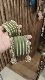 Indian Traditional Kundan Bangle Chura With Jhumar Set For Women - Libasaa.com