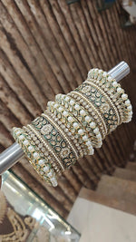 Indian Green Kundan Gold Plated Floral Design Bridal Chura Set For Wedding - Libasaa.com