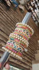 Multicolor Jaipuri Ethnic Indian Kundan Bridal Chura Set For Wedding - Libasaa.com