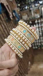Rajsthani Traditional Flower DesignKundan AD Bridal Chura Set - Libasaa.com