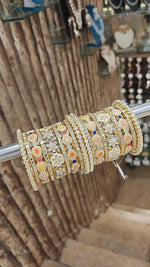 Wedding Floral Drop Design CZ Ethnic Bridal Chura Kada Set For Women