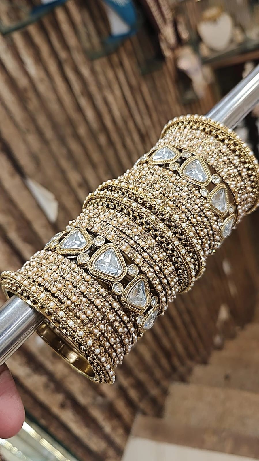 Indian Handmade Copper Kundan Stone Work Bridal Chura Set For Wedding - Libasaa.com