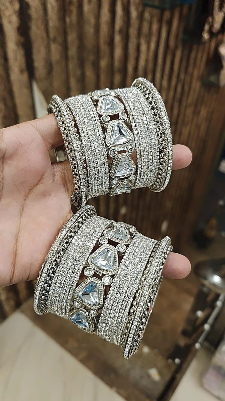 Bollywood Inspired Silver Plated Kundan Stone Bridal Wedding Chura Set - Libasaa.com