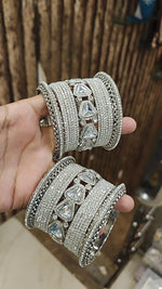 Bollywood Inspired Silver Plated Kundan Stone Bridal Wedding Chura Set - Libasaa.com