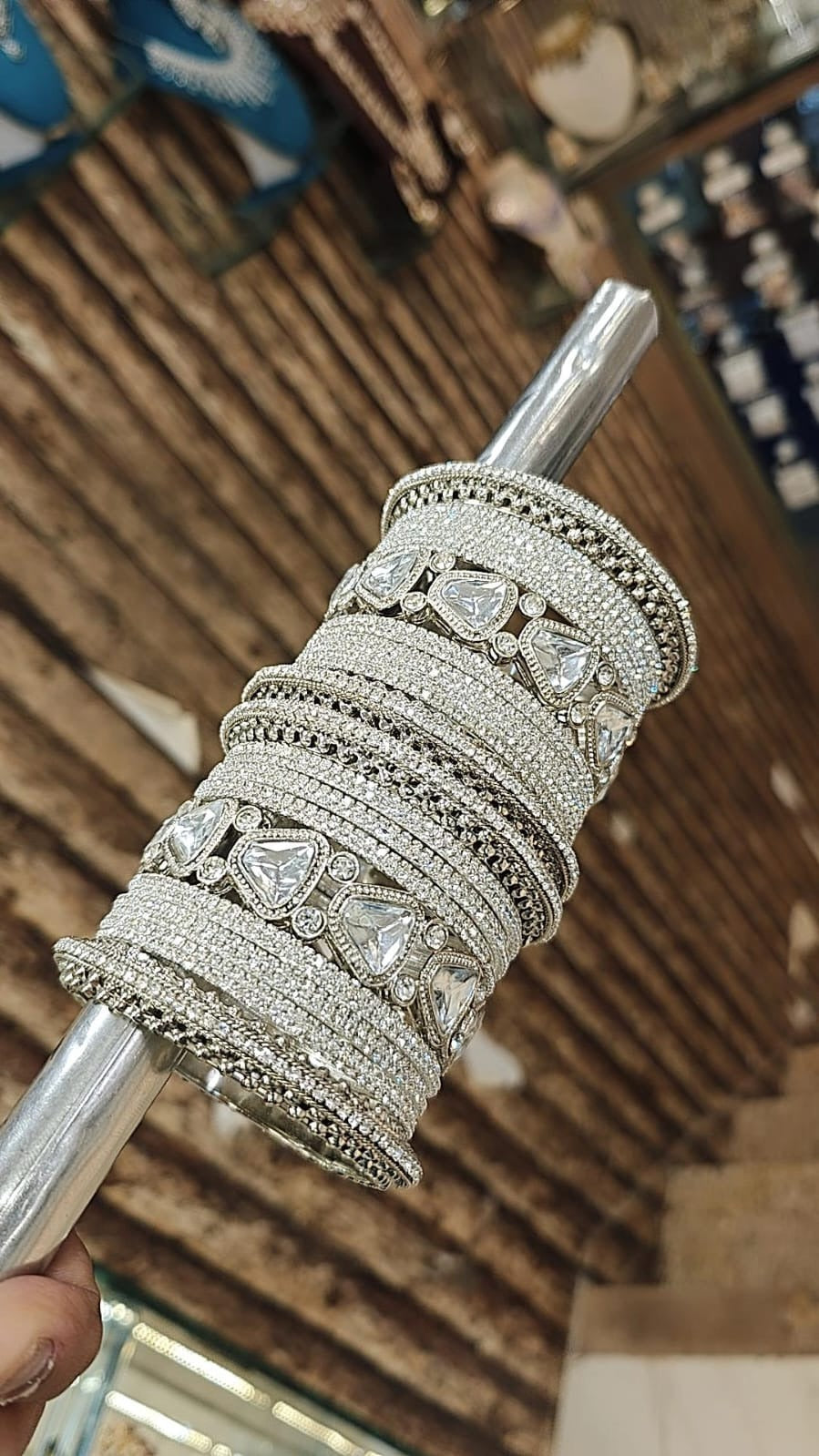 Bollywood Inspired Silver Plated Kundan Stone Bridal Wedding Chura Set - Libasaa.com