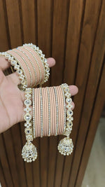 Jaipuri Traditional Thread Gold Plated Kundan Bridal Bangle With Set - Libasaa.com