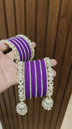 Jaipuri Traditional Thread Gold Plated Kundan Bridal Bangle With Set - Libasaa.com