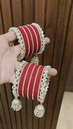 Jaipuri Traditional Thread Gold Plated Kundan Bridal Bangle With Set - Libasaa.com